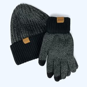 Winter Beanie and Touchscreen Gloves Set Black and Gray Honnesserry